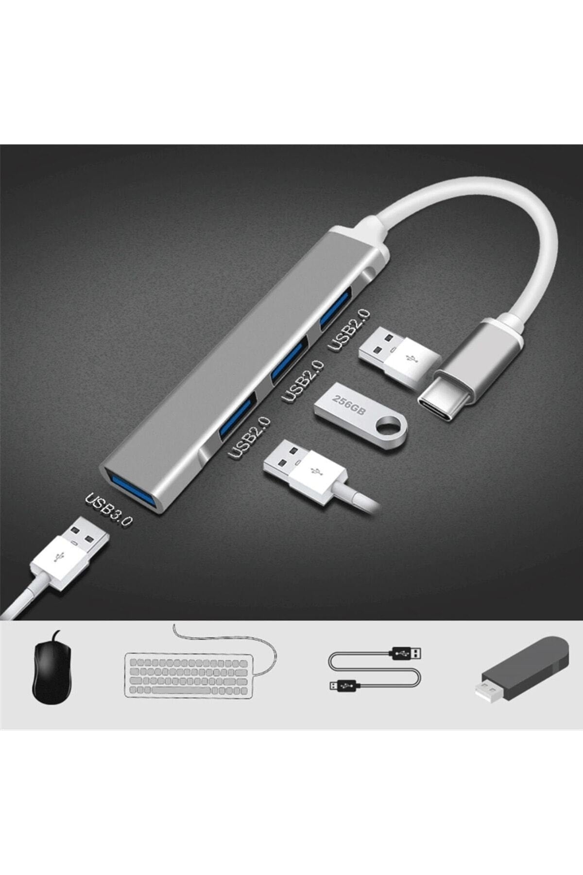 Type C Giriş 4x Usb Hub Otg Cihazı Laptop Notebook Bilgisayar Telefon Televizyon Usb Çoklayıcı