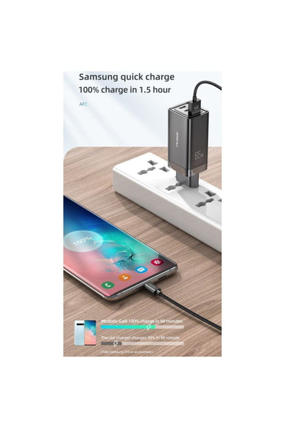 Ch-7921 Gan 65w Yüksek Hızlı 2typec 1usb Giriş Şarj Adaptörü-siyah