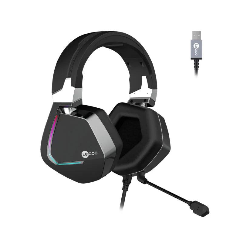Lecoo HT402 USB Kablolu Surround 7.1 RGB LED Aydınlatmalı Çıkartılabilir Mikrofonlu Kulak Üstü Gaming Kulaklık Siyah