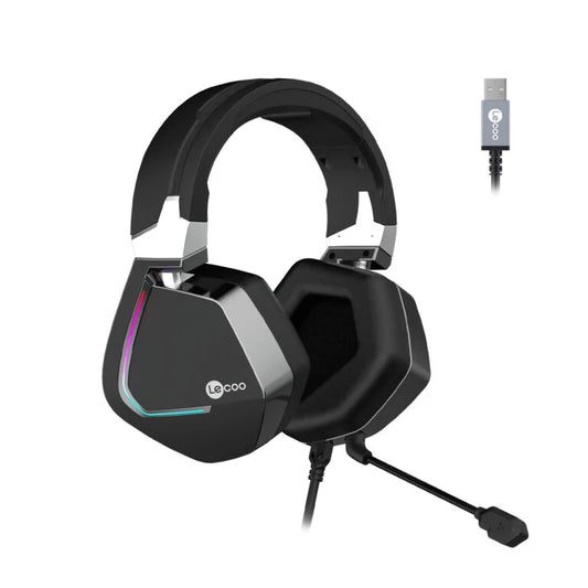 Lecoo HT402 USB Kablolu Surround 7.1 RGB LED Aydınlatmalı Çıkartılabilir Mikrofonlu Kulak Üstü Gaming Kulaklık Siyah