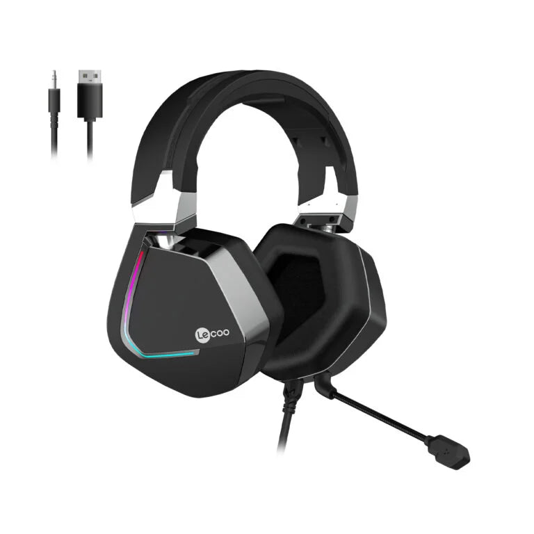 Lecoo HT402 USB + 3.5mm Jack Kablolu RGB LED Aydınlatmalı Çıkartılabilir Mikrofonlu Kulak Üstü Gaming Kulaklık Siyah