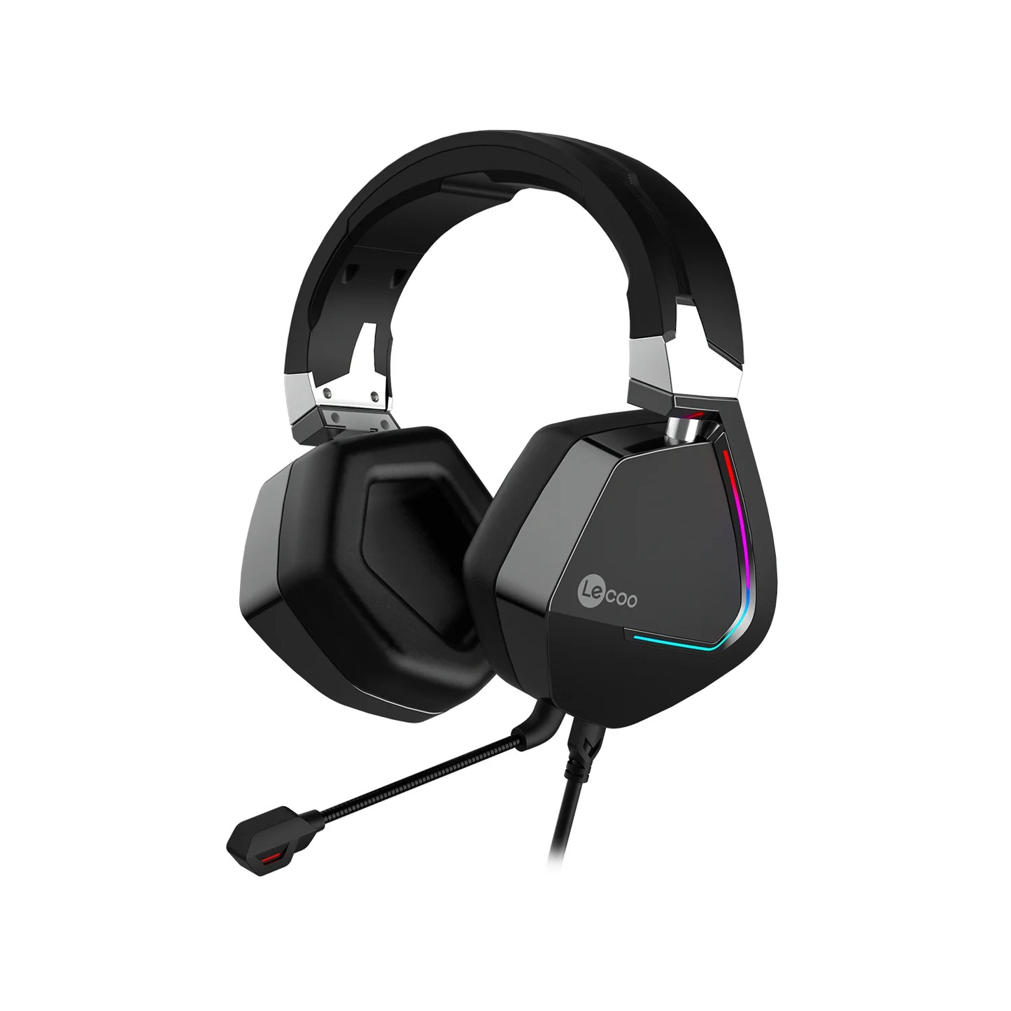 Lecoo HT402 USB + 3.5mm Jack Kablolu RGB LED Aydınlatmalı Çıkartılabilir Mikrofonlu Kulak Üstü Gaming Kulaklık Siyah
