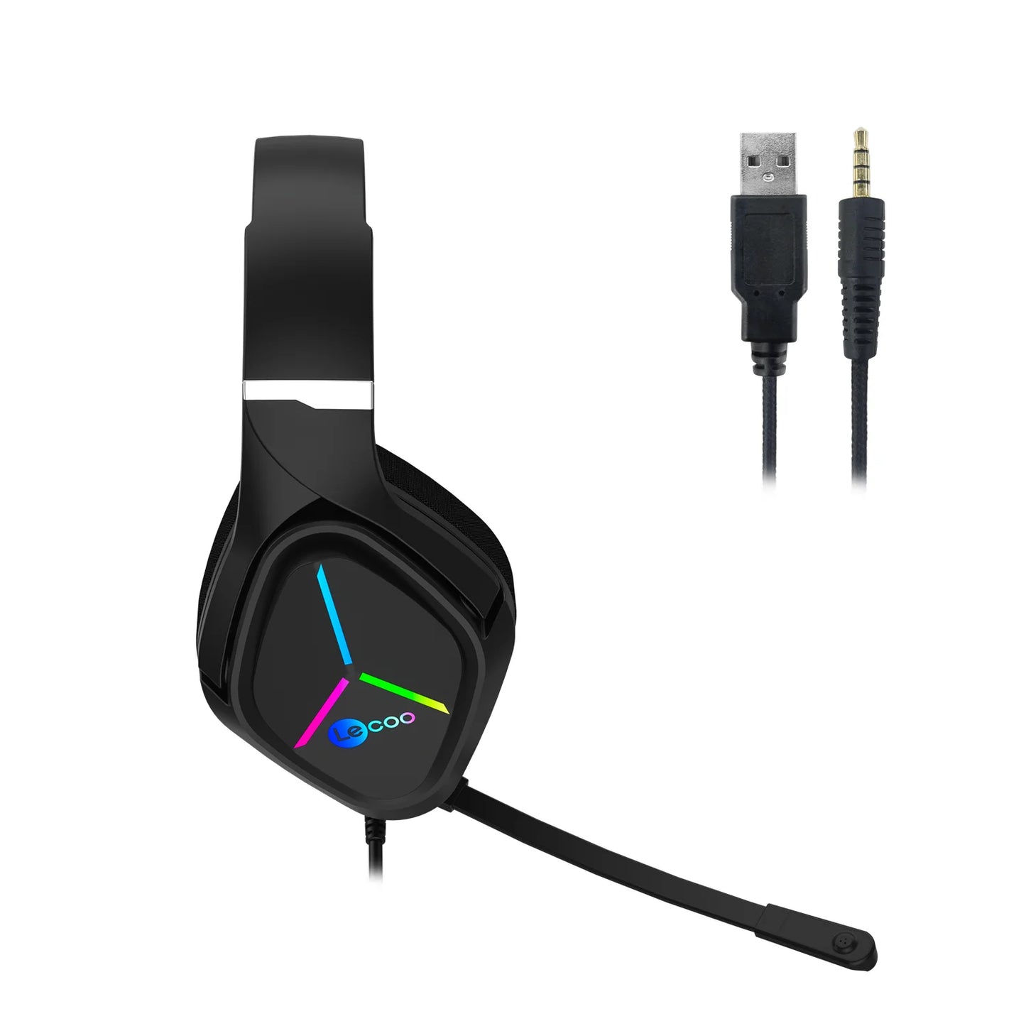 Lecoo HT406 3.5mm Jack + USB Kablolu RGB Aydınlatmalı Kulak Üstü Gaming Kulaklık Siyah