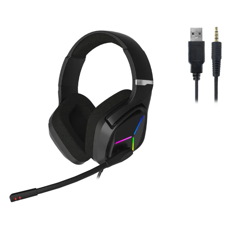 Lecoo HT406 3.5mm Jack + USB Kablolu RGB Aydınlatmalı Kulak Üstü Gaming Kulaklık Siyah