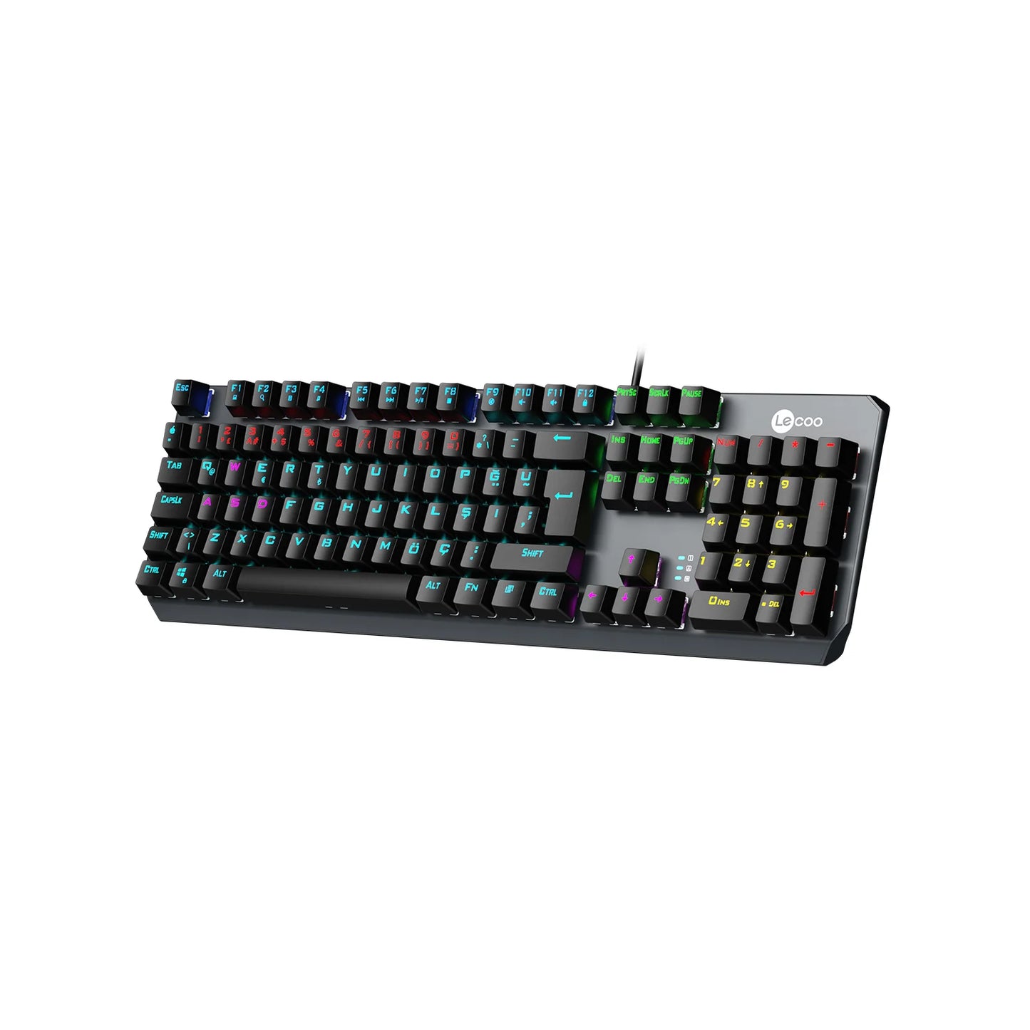 Lecoo GK301 USB Kablolu Makro Tuşlu Blue Switch RGB LED Aydınlatmalı Gaming Mekanik Türkçe Q Klavye Metalik Gri