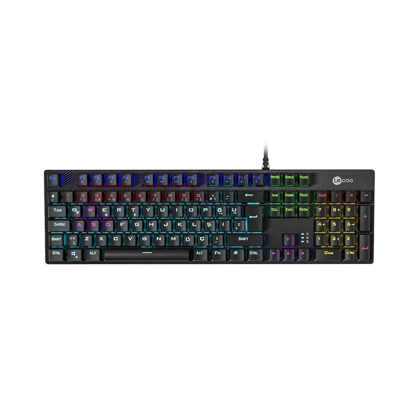 Lecoo KG1101 Kablolu Blue Switch RGB LED Aydınlatmalı Makro Tuşlu Gaming Mekanik Türkçe Q Klavye Siyah