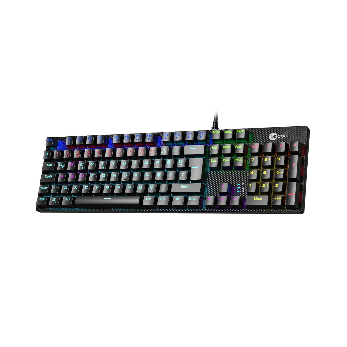 Lecoo KG1101 Kablolu Blue Switch RGB LED Aydınlatmalı Makro Tuşlu Gaming Mekanik Türkçe Q Klavye Siyah