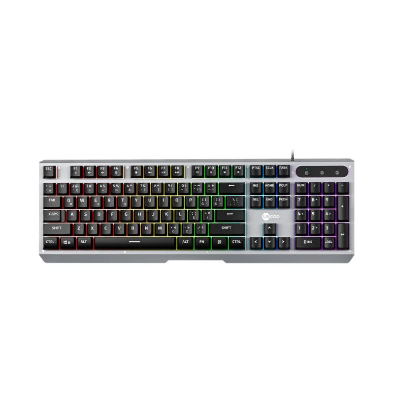 Lecoo KB121 USB Kablolu Makro Tuşlu Rainbow Efektli Mekanik Hisli Membran Gaming Türkçe Q Klavye Metalik Gri