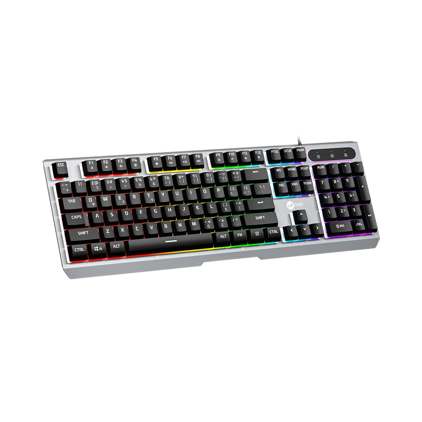 Lecoo KB121 USB Kablolu Makro Tuşlu Rainbow Efektli Mekanik Hisli Membran Gaming Türkçe Q Klavye Metalik Gri