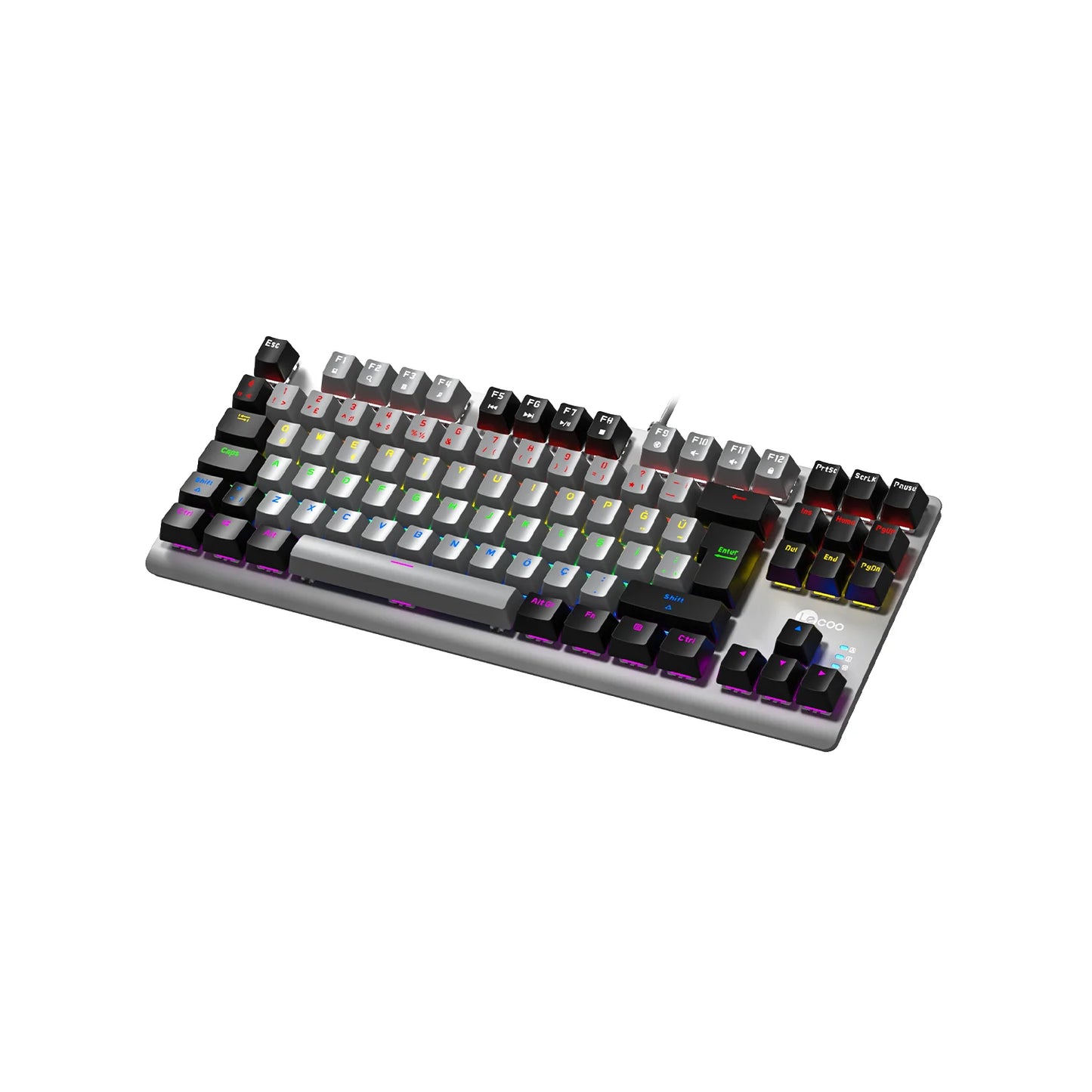 Lecoo GK304 USB Kablolu Red Switch Makro Tuşlu RGB LED Aydınlatmalı Gaming Mekanik Türkçe Q Klavye Gri Ağırlıklı Gri & Siyah