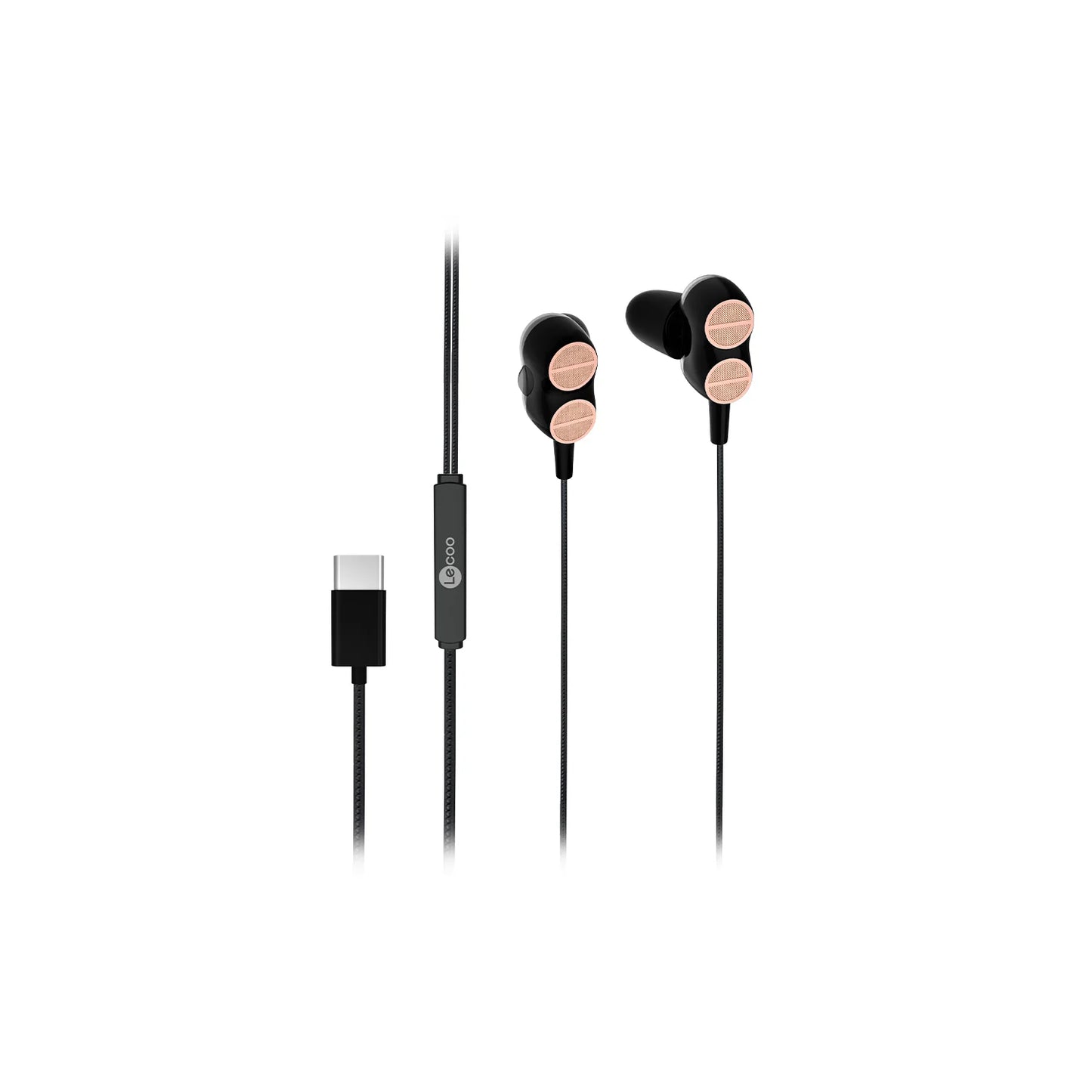 Lecoo EH102 Type-C Kablolu Kulak İçi Mikrofonlu Dual Driver Kulaklık Siyah