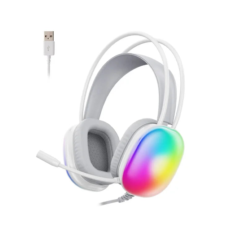 Lecoo HT409 USB Kablolu RGB LED Aydınlatmalı Mikrofonlu Kulak Üstü Gaming Kulaklık Beyaz