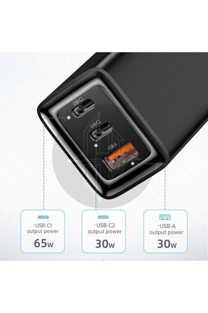 Ch-7921 Gan 65w Yüksek Hızlı 2typec 1usb Giriş Şarj Adaptörü-siyah