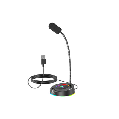 Lecoo MC01S USB Kablolu RGB Aydınlatmalı Multimedya 360° Bükülebilir Masaüstü Mikrofon Siyah