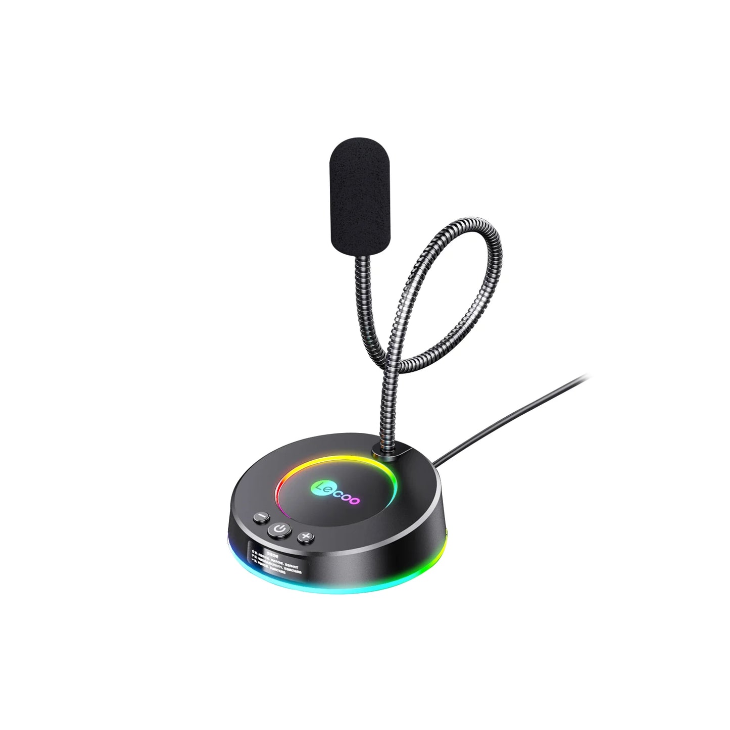 Lecoo MC01S USB Kablolu RGB Aydınlatmalı Multimedya 360° Bükülebilir Masaüstü Mikrofon Siyah