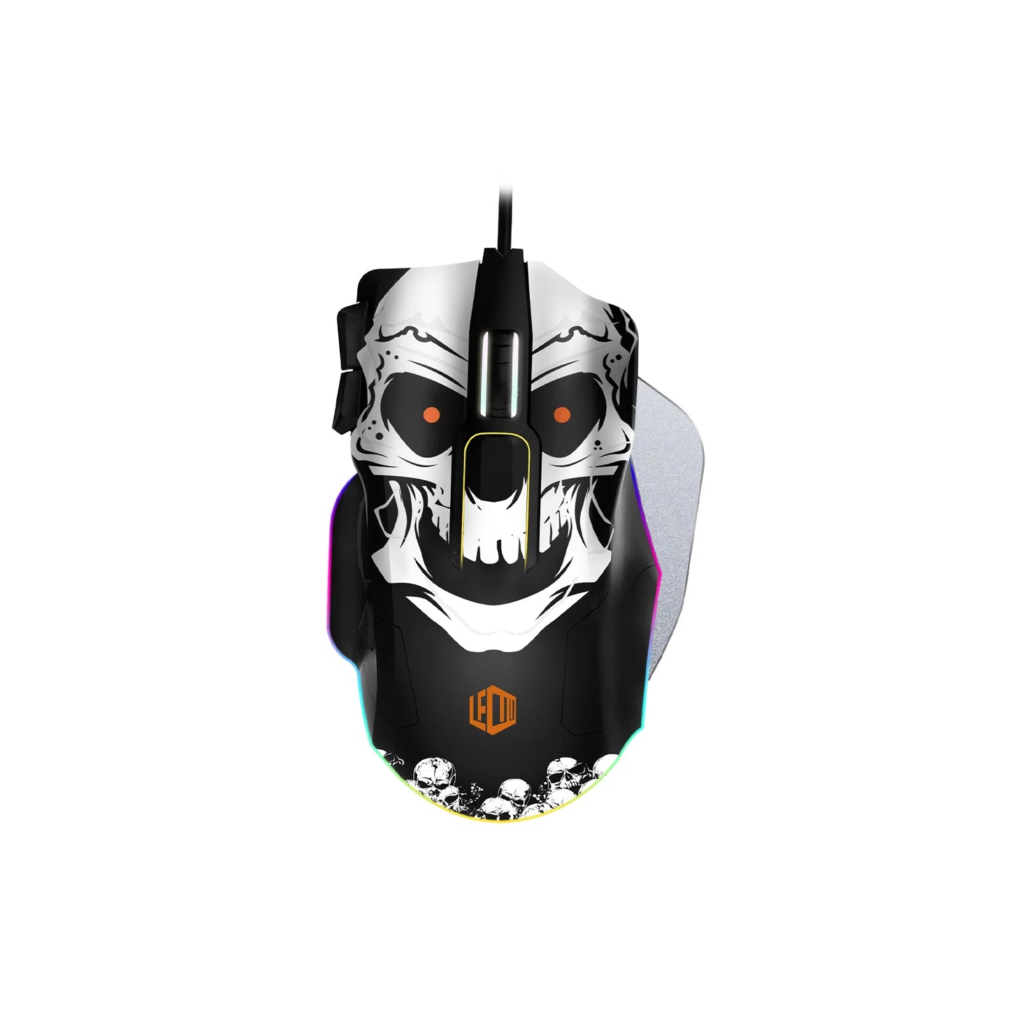 Lecoo MG1102 Kablolu RGB LED Aydınlatmalı 8200DPI 10 Makro Tuşlu Kuru Kafa Desenli Win Mac Gaming Optik Mouse ve Mouse Pad Siyah