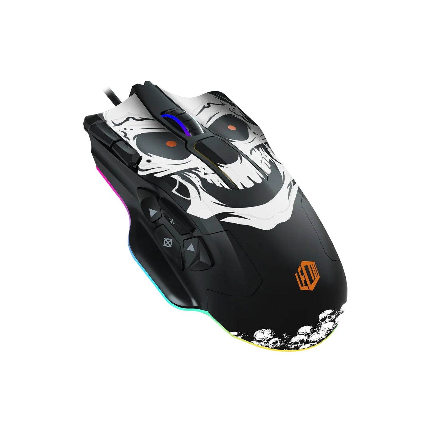 Lecoo MG1102 Kablolu RGB LED Aydınlatmalı 8200DPI 10 Makro Tuşlu Kuru Kafa Desenli Win Mac Gaming Optik Mouse ve Mouse Pad Siyah