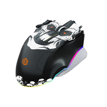 Lecoo MG1102 Kablolu RGB LED Aydınlatmalı 8200DPI 10 Makro Tuşlu Kuru Kafa Desenli Win Mac Gaming Optik Mouse ve Mouse Pad Siyah
