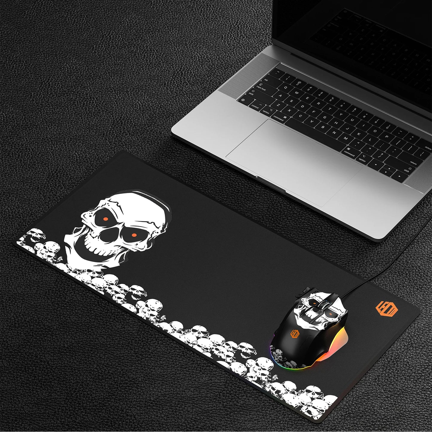 Lecoo MG1102 Kablolu RGB LED Aydınlatmalı 8200DPI 10 Makro Tuşlu Kuru Kafa Desenli Win Mac Gaming Optik Mouse ve Mouse Pad Siyah